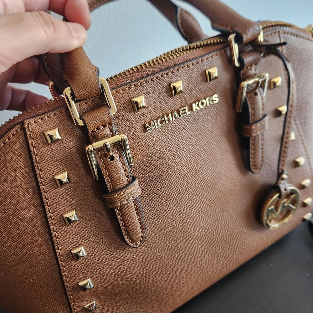 Michael Kors Ciara Studded‎ Satchel-shoulder & hand straps cognac leather - Picture 9 of 12